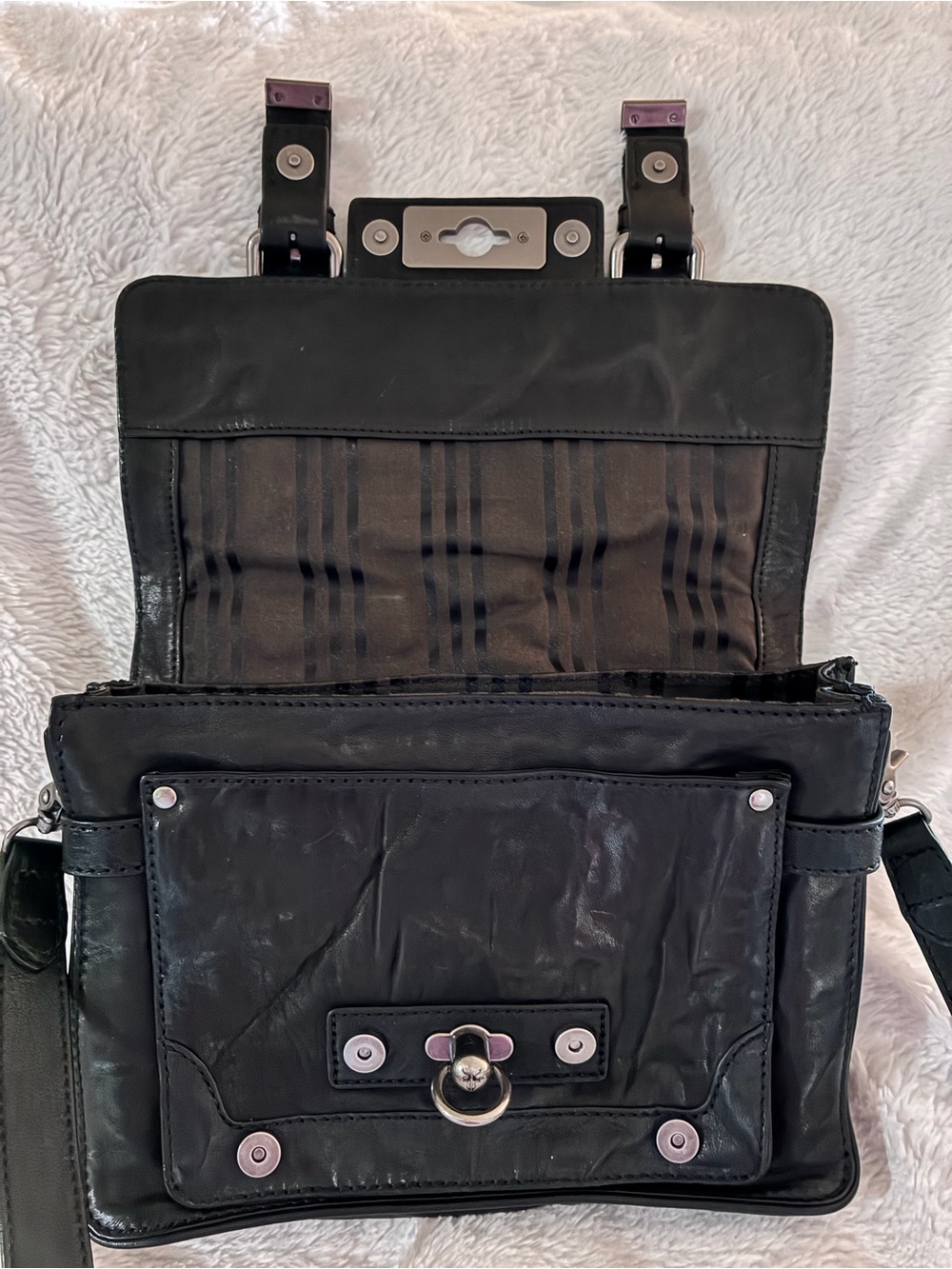 Frye Black Leather Messenger Satchel with Silver Hardware - Picture 3 of 4
